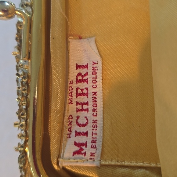 Micheri Gold Sequin BEADED Sparkle Vintage British MEDIUM clutch Handmade - Picture 8 of 8